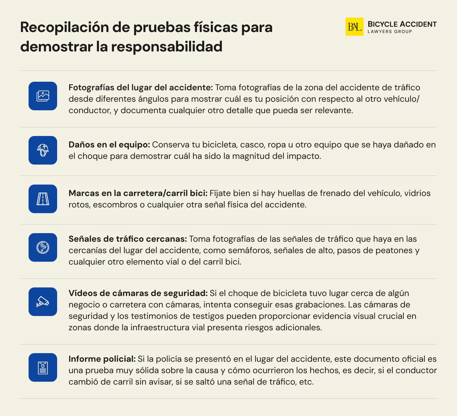 Recopilación de pruebas físicas para demostrar la responsabilidad