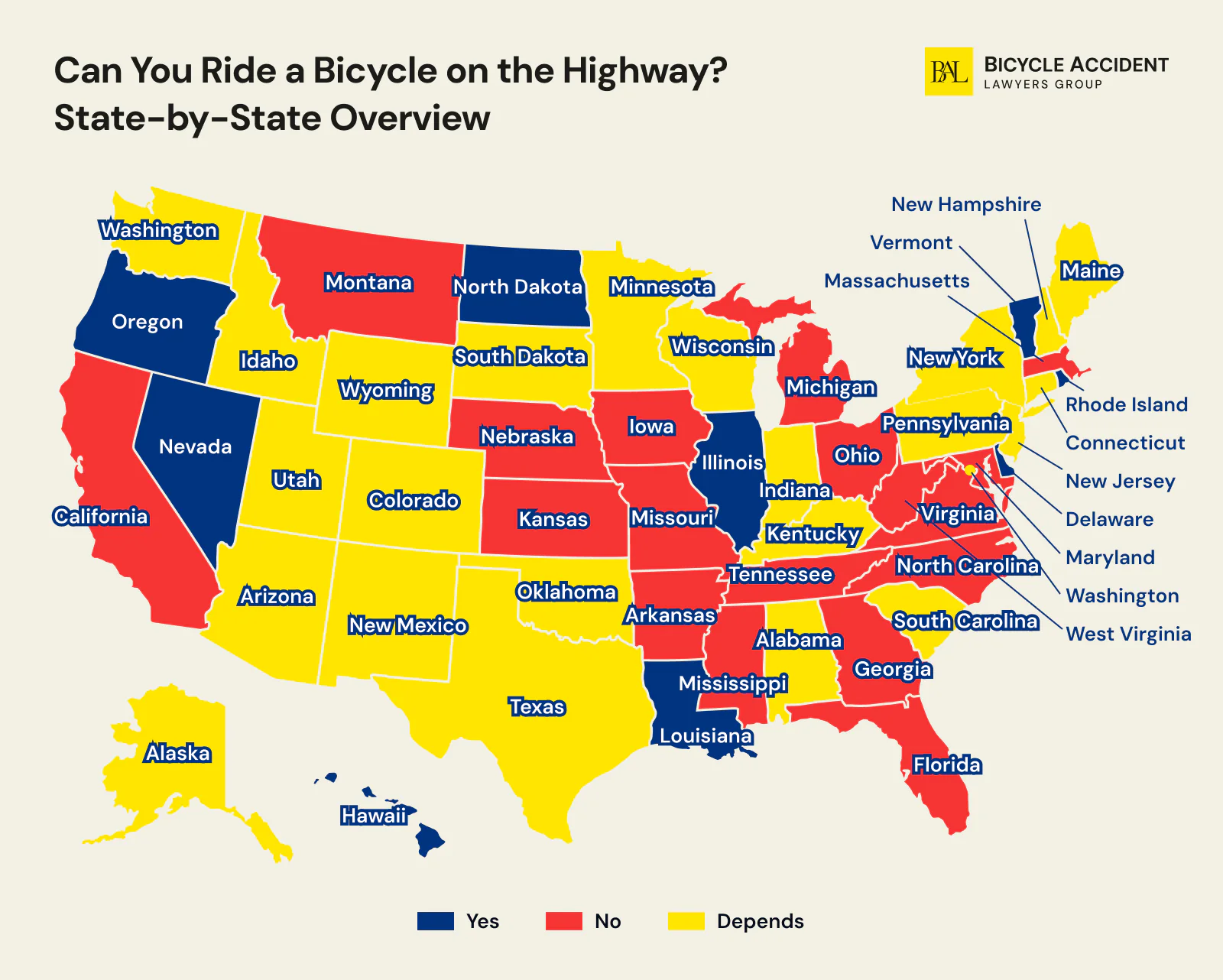 Can you ride bicycle on highway state by state map