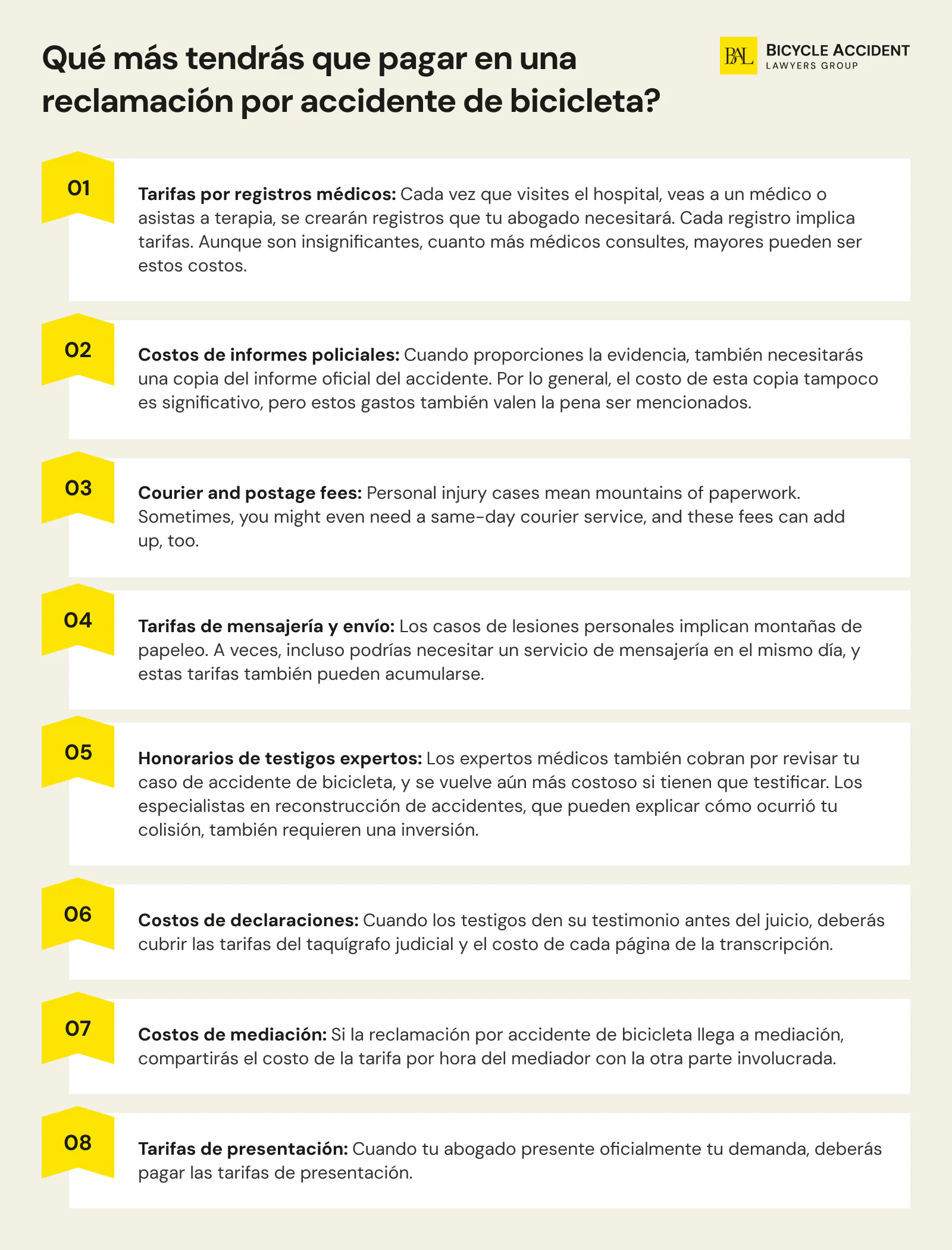 otros gastos de accidente de bicicleta